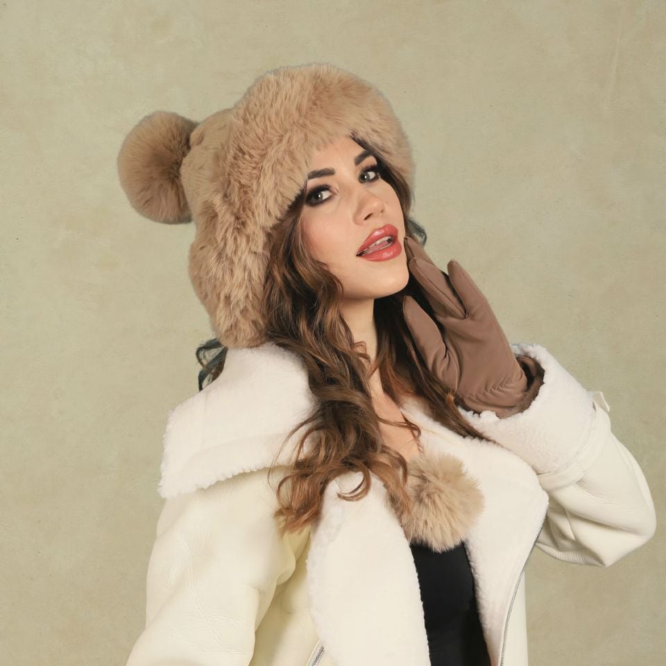 Lona Camel Renk Ponponlu Şapka