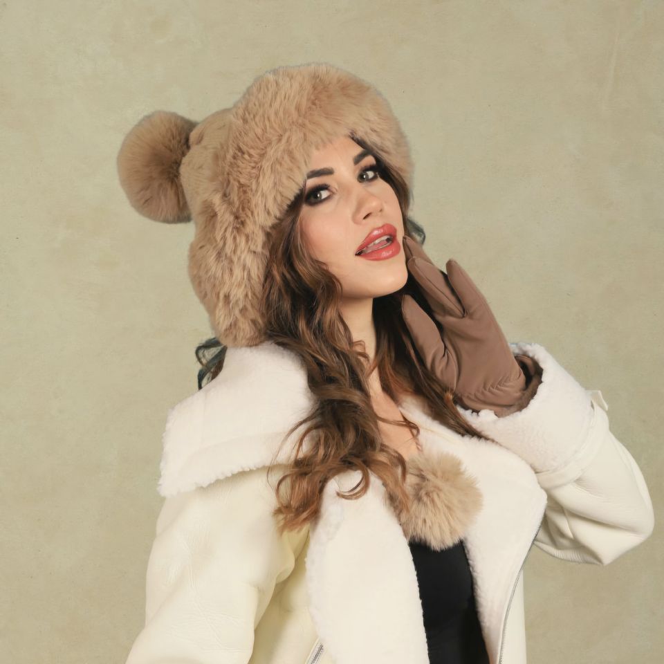 Lona Camel Renk Ponponlu Şapka