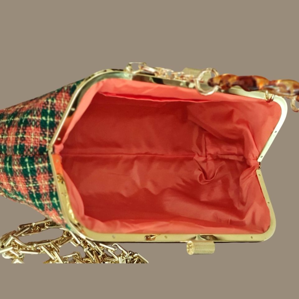 Coco Model Pas Yeşil Renk Desenli Kumaş Tasarım Çanta