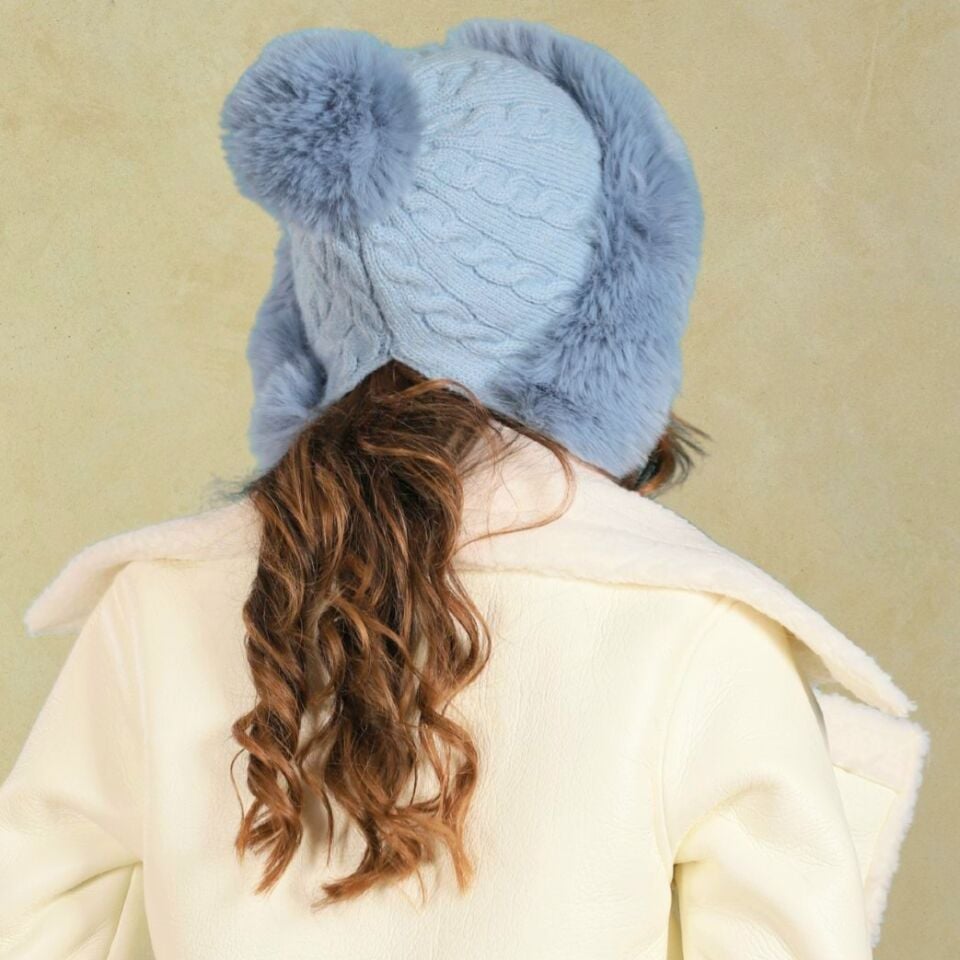 Lona Mavi Renk Ponponlu Şapka