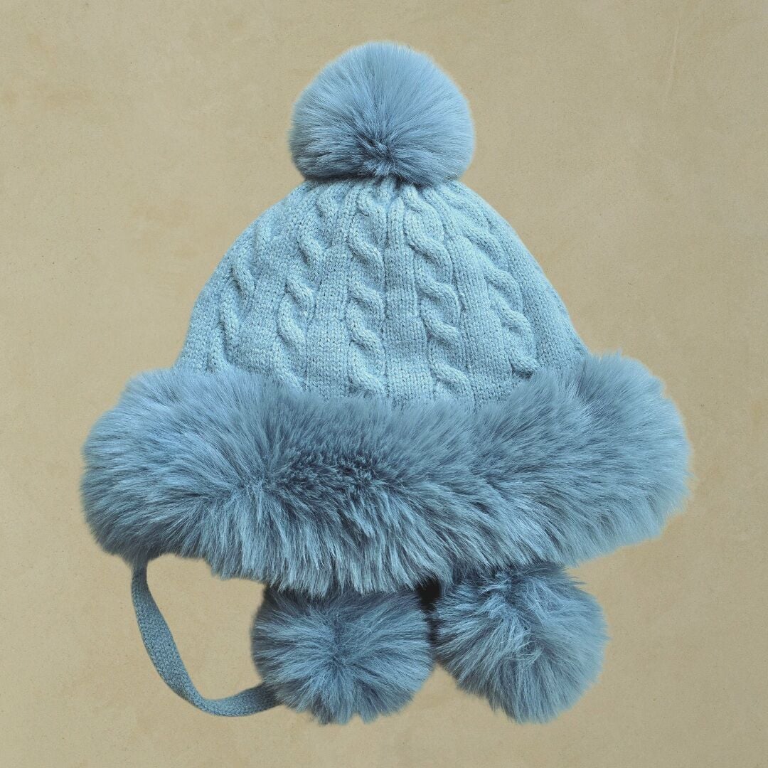 Lona Mavi Renk Ponponlu Şapka