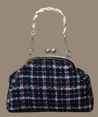 Topuz Model Lacivert Renkli Kumaş Tasarım Çanta