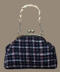 Topuz Model Lacivert Renkli Kumaş Tasarım Çanta