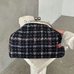 Topuz Model Lacivert Renkli Kumaş Tasarım Çanta