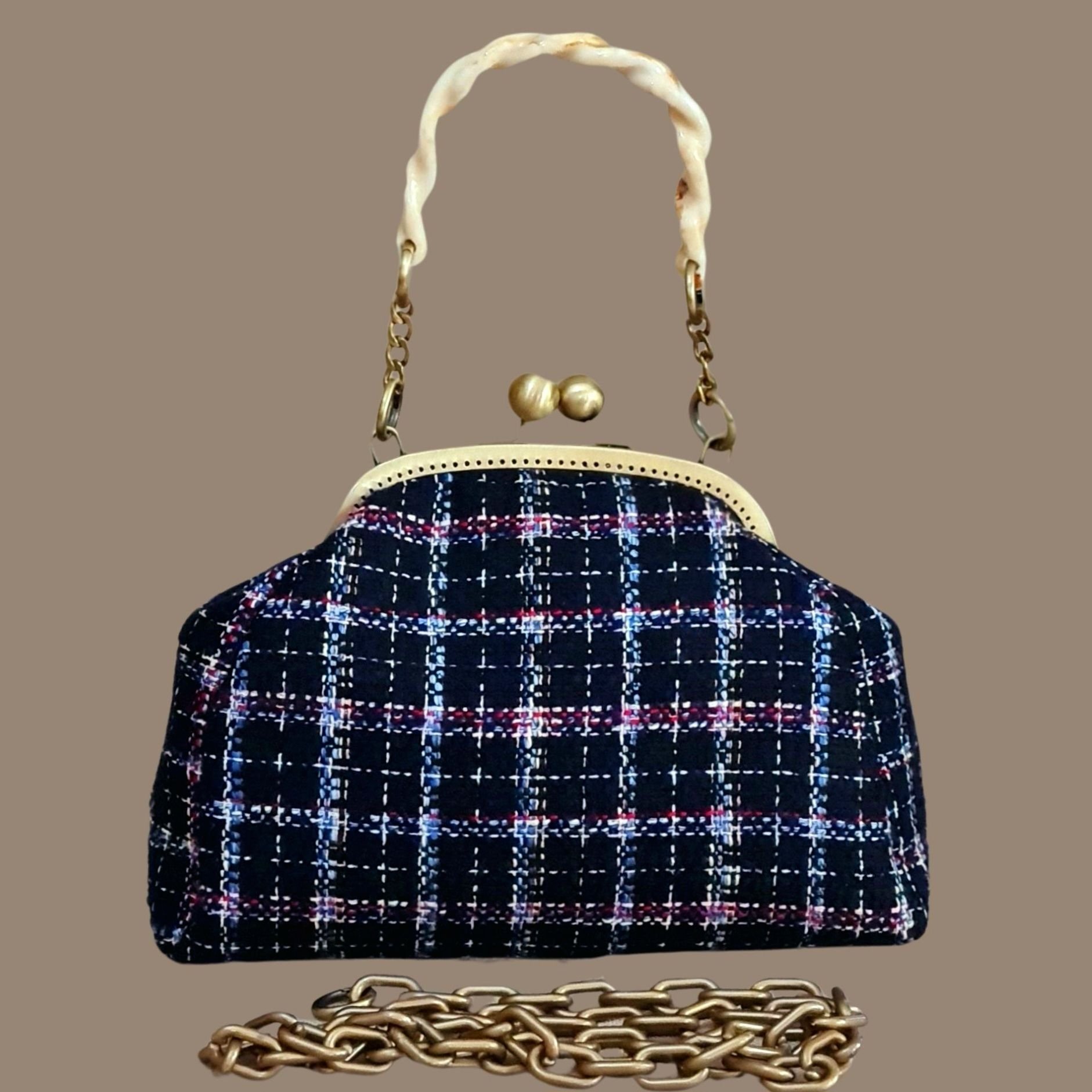 Topuz Model Lacivert Renkli  Kumaş Tasarım Çanta