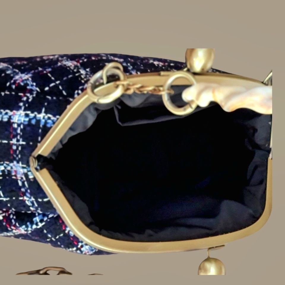 Topuz Model Lacivert Renkli  Kumaş Tasarım Çanta