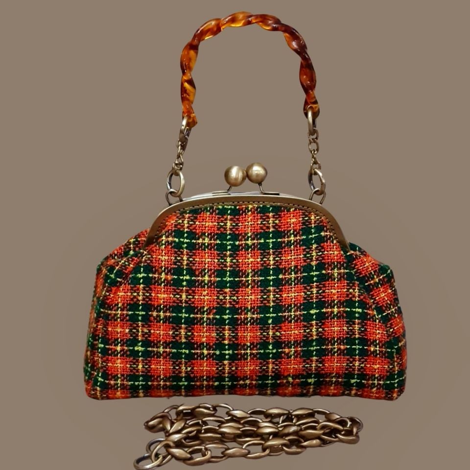 Topuz Model Pas Yeşil Renk  Kumaş Tasarım Çanta