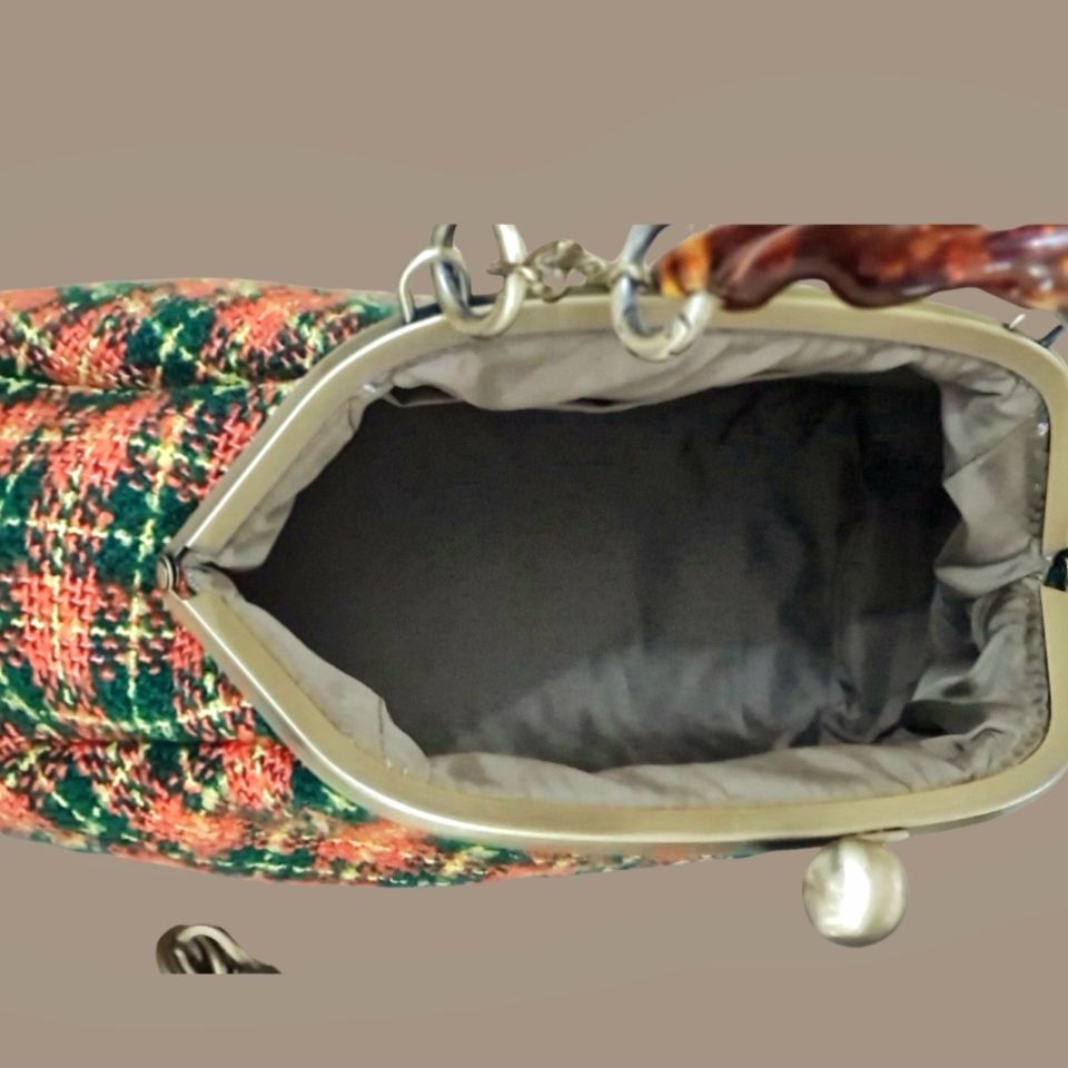 Topuz Model Pas Yeşil Renk  Kumaş Tasarım Çanta