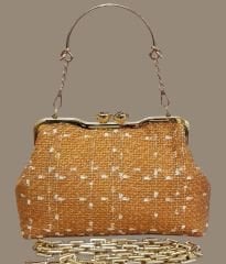 Coco Model Hardal Renk Desenli  Kumaş Tasarım Çanta