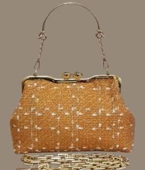 Coco Model Hardal Renk Desenli  Kumaş Tasarım Çanta