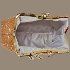 Coco Model Hardal Renk Desenli  Kumaş Tasarım Çanta