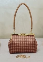 Coco Model Tarçın Capicino Renk Kazayağı Desenli Kumaş Tasarım Çanta