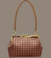 Coco Model Tarçın Capicino Renk Kazayağı Desenli Kumaş Tasarım Çanta