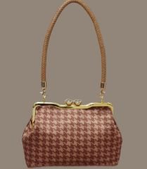 Coco Model Tarçın Capicino Renk Kazayağı Desenli Kumaş Tasarım Çanta