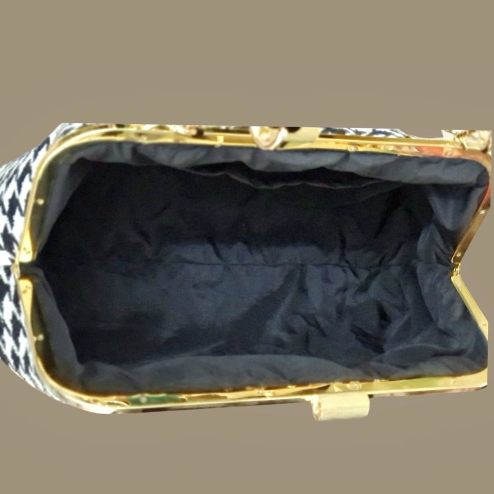 Coco Model Siyah Beyaz Renk Kazayağı Desenli  Kumaş Tasarım Çanta