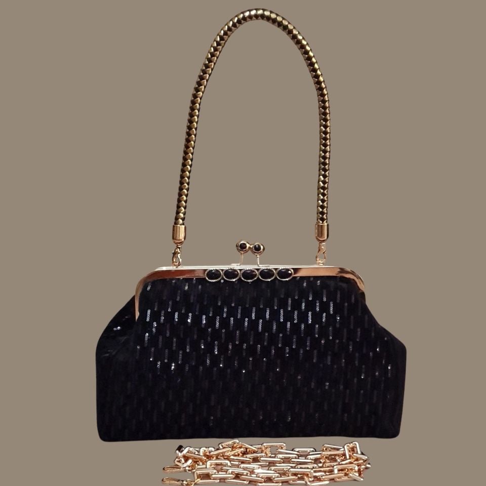 Coco Model Siyah Renk Kadife Tasarım Çanta