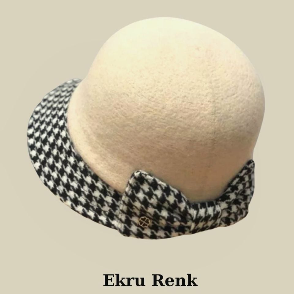 Della Krem Renk Saf Yün Kumaş Şapka