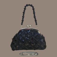 Topuz Model Siyah Renk Brode Payet Kumaş  Tasarım Çanta