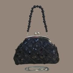 Topuz Model Siyah Renk Brode Payet Kumaş  Tasarım Çanta