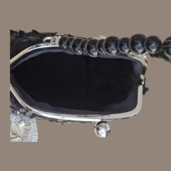 Topuz Model Siyah Renk Brode Payet Kumaş  Tasarım Çanta