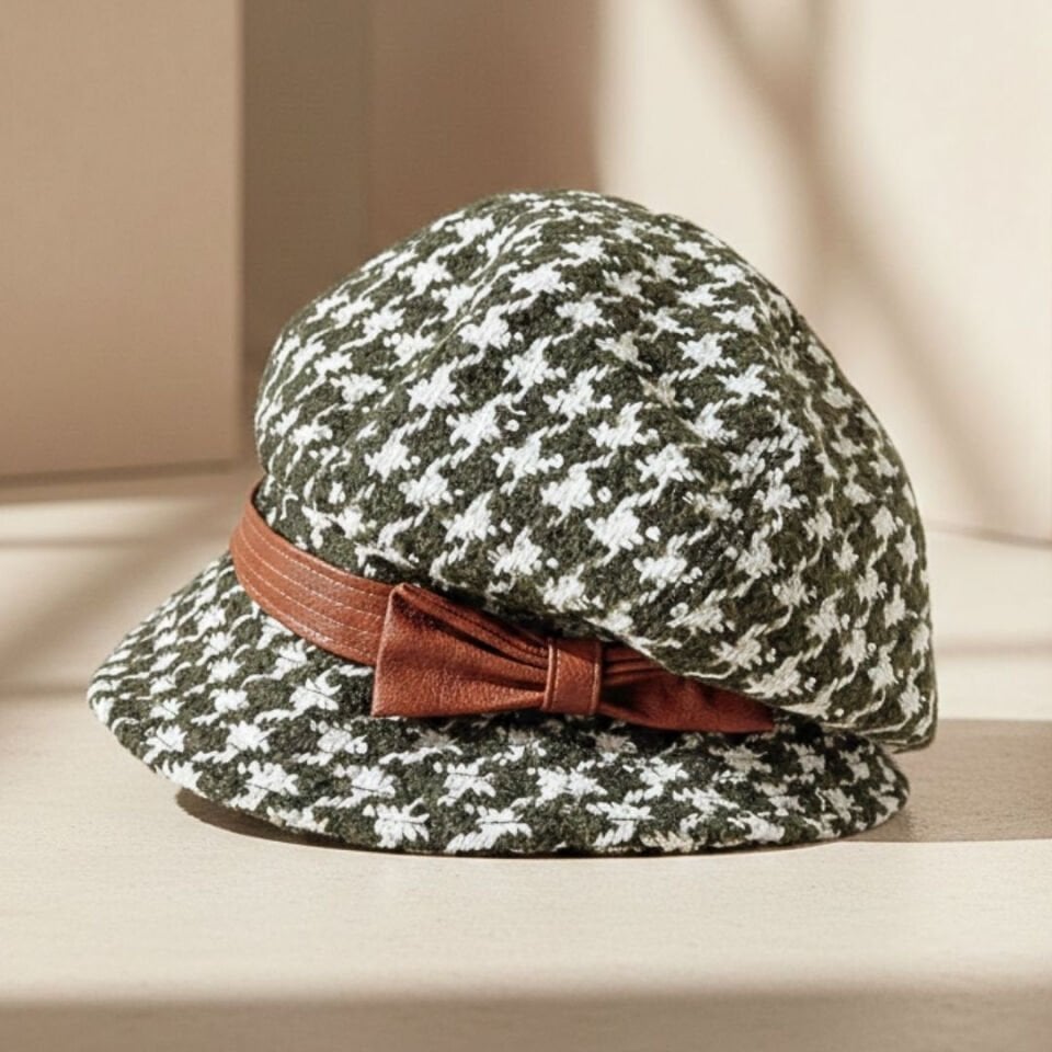 Serena Yeşil Ekru Renk  Desenli Ressam  Şapka