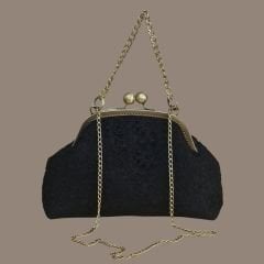 Topuz Model Siyah Renk Güpür Dantel Kumaş Tasarım Çanta