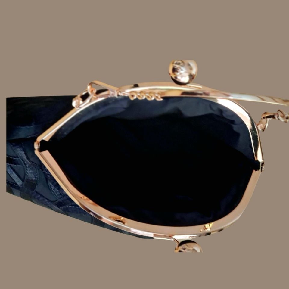 Topuz Model Siyah Brode Kumaş  Tasarım Çanta