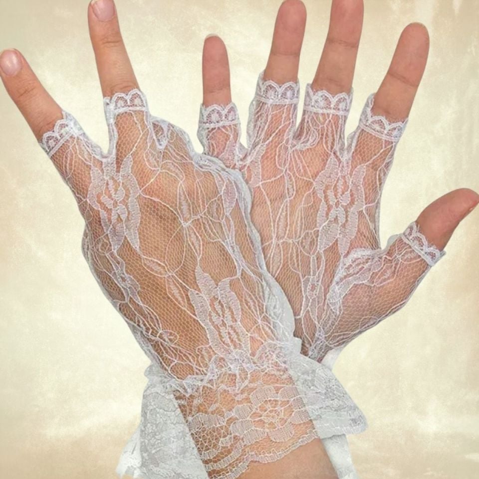 Barones Beyaz Yarım Parmak Dantel Eldiven