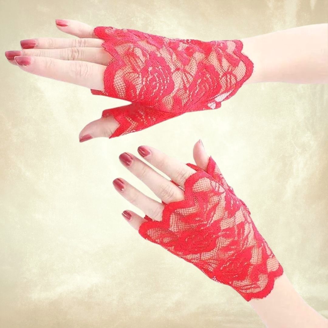 Barones Kırmızı Yarım Parmaksız Dantel Eldiven