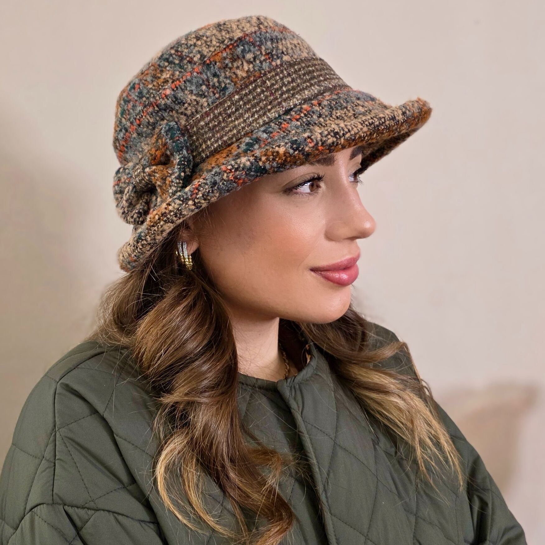 Pamela Camel Renk Desenli  Şapka