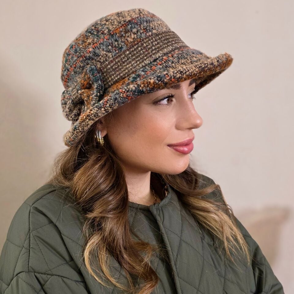 Pamela Camel Renk Desenli  Şapka