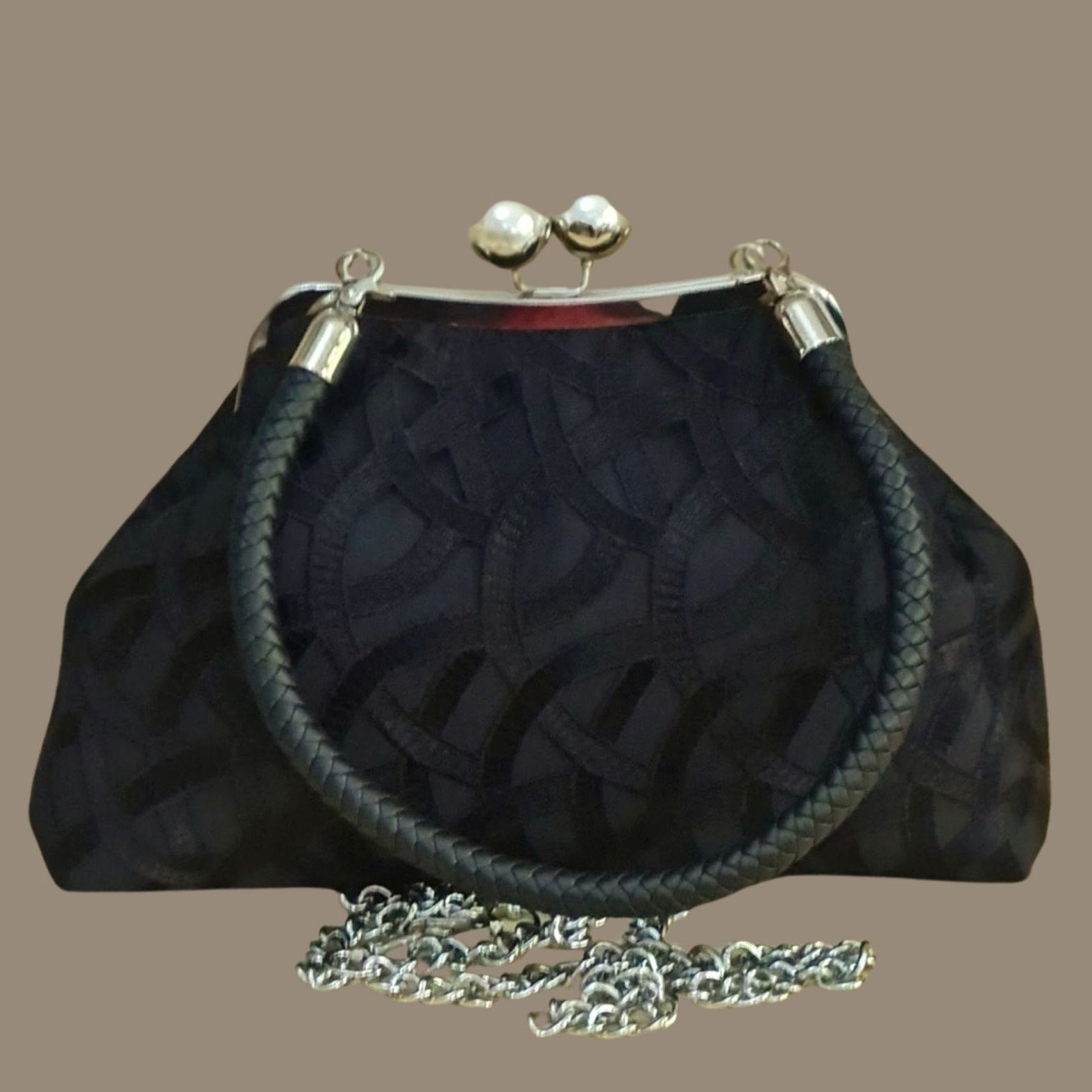 İnci Model Siyah Brode Kumaş Tasarım Çanta