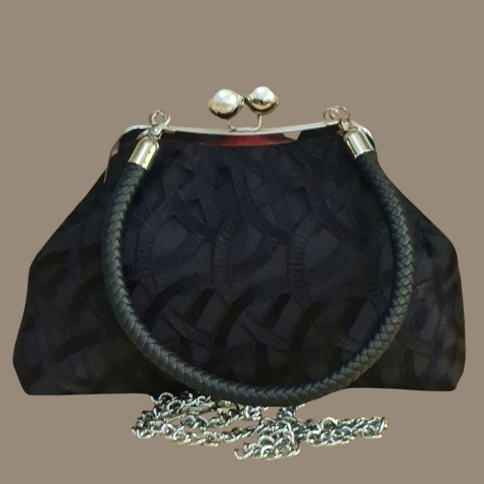 İnci Model Siyah Brode Kumaş Tasarım Çanta