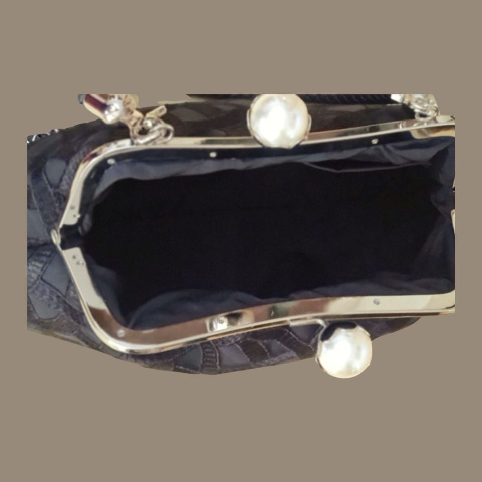 İnci Model Siyah Brode Kumaş Tasarım Çanta