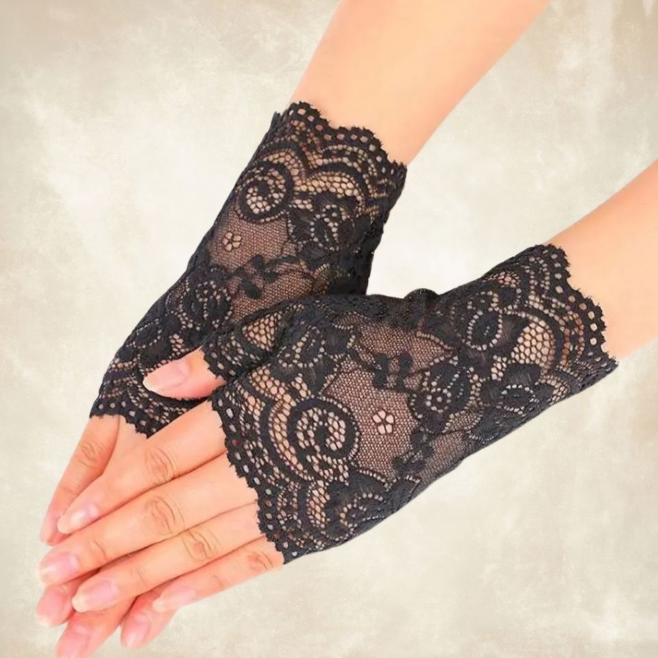 Barones Siyah Yarım Parmaksız Dantel Eldiven