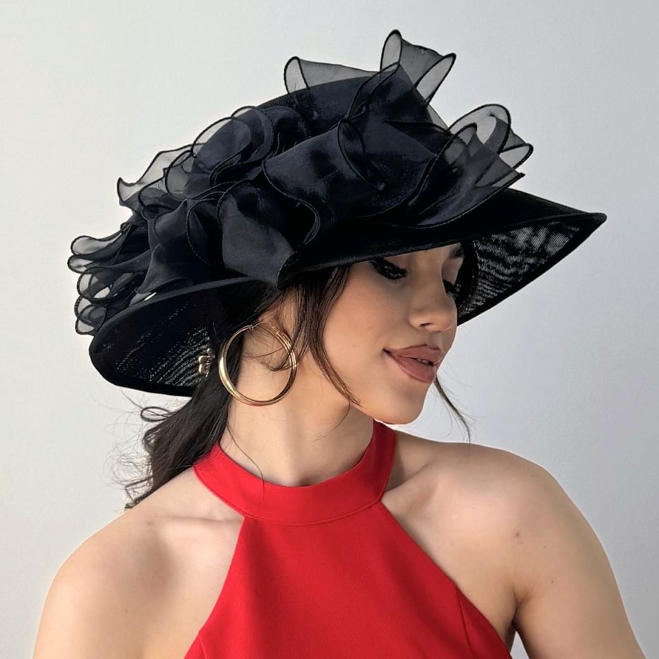 Dawn Siyah Renk Elegan Şapka  45 cm özel kutulu