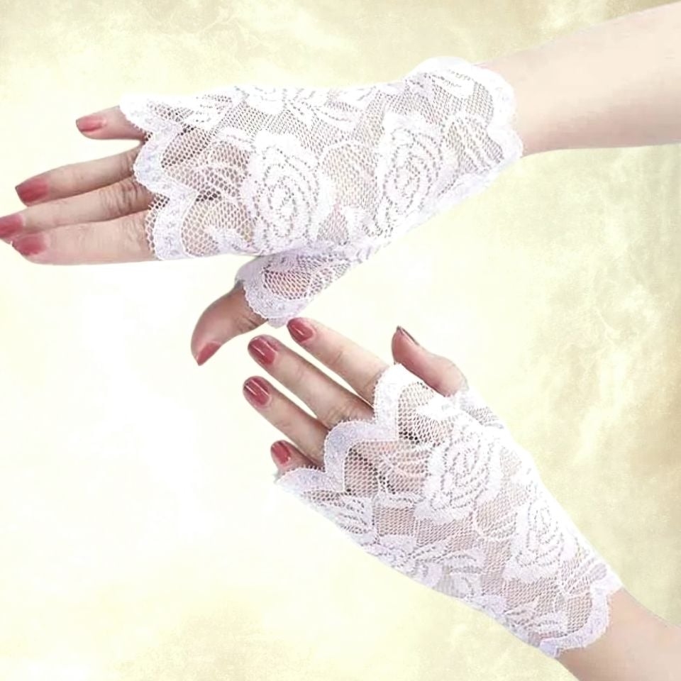 Barones Beyaz Dantel Yarım Parmaksız Eldiven