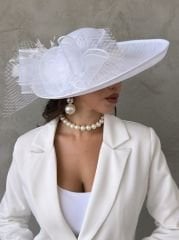 Fallon Beyaz Renk Elegan  Şapka 50 cm
