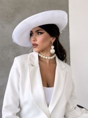 Fallon Beyaz Renk Elegan  Şapka 50 cm