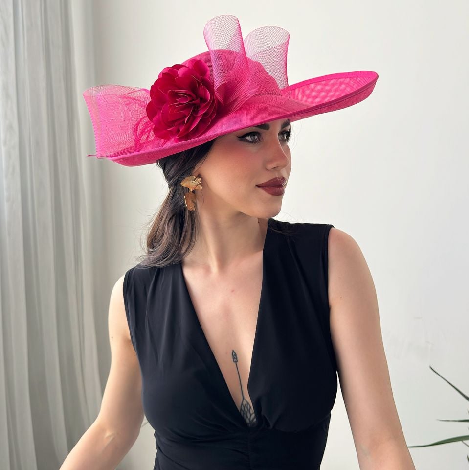 Fallon Fuşya Pembe Renk Elegan  Şapka 50 cm