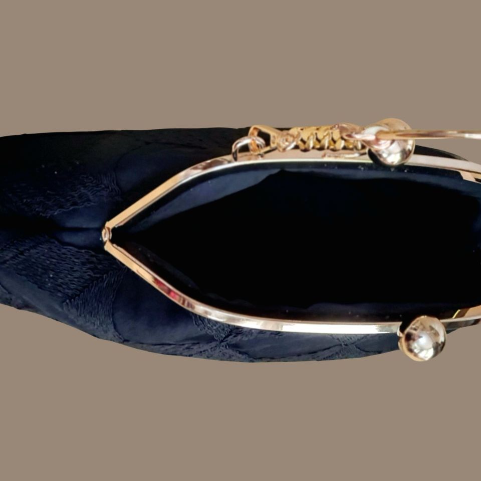 Topuz Model Siyah Brode Kumaş Tasarım Çanta