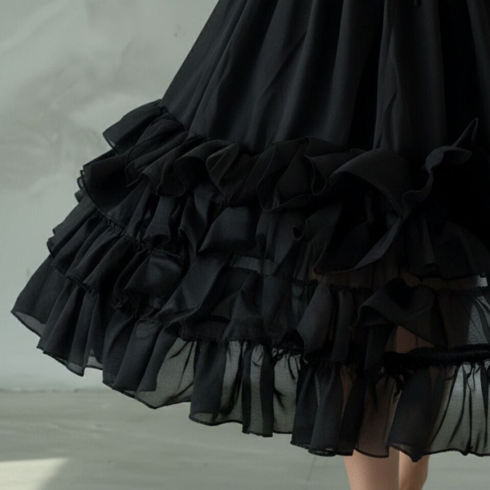 Kontes Siyah Renk Telli Jüpon Etek 70 cm