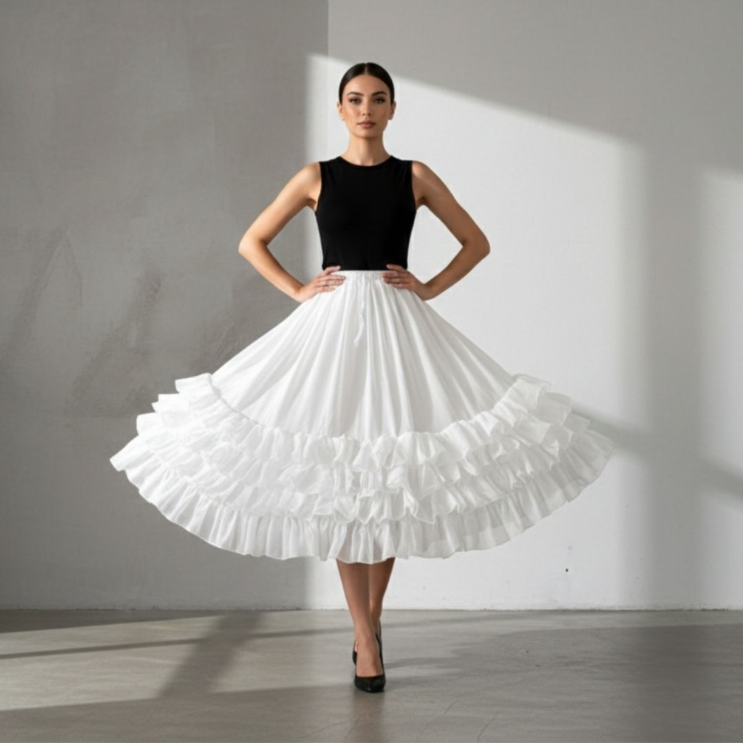 Kontes Beyaz Renk Telli Jüpon Etek  70 cm