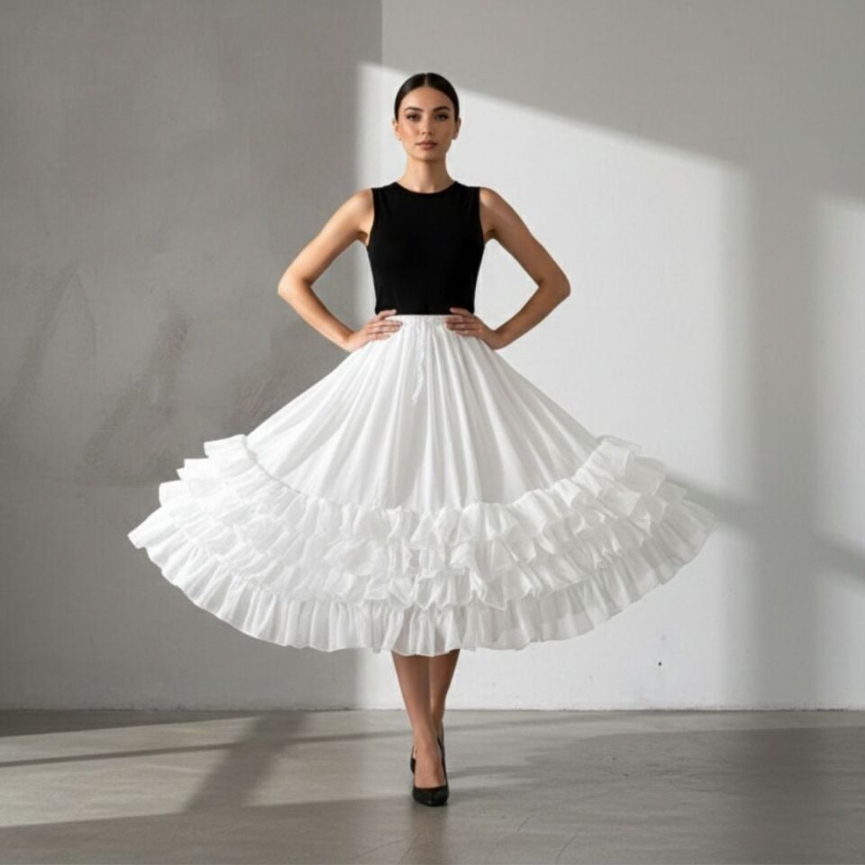 Kontes Beyaz Renk Telli Jüpon Etek  70 cm