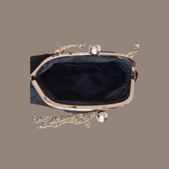 Topuz Model Siyah Brode Kumaş Tasarım Çanta