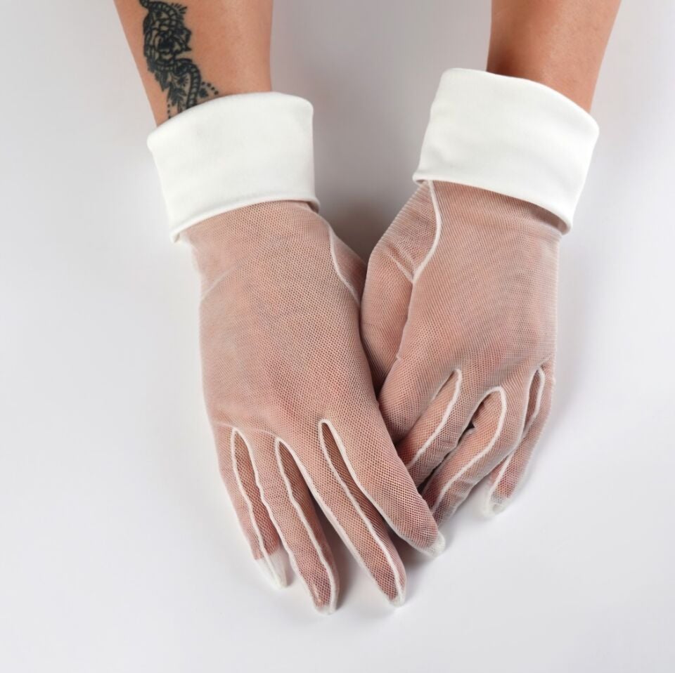 Düşes Beyaz Renk organze  Manşet Organze Eldiven