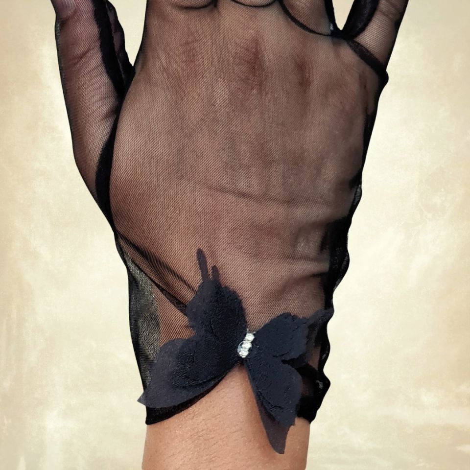 Leydi Siyah Renk Kelebekli Eldiven