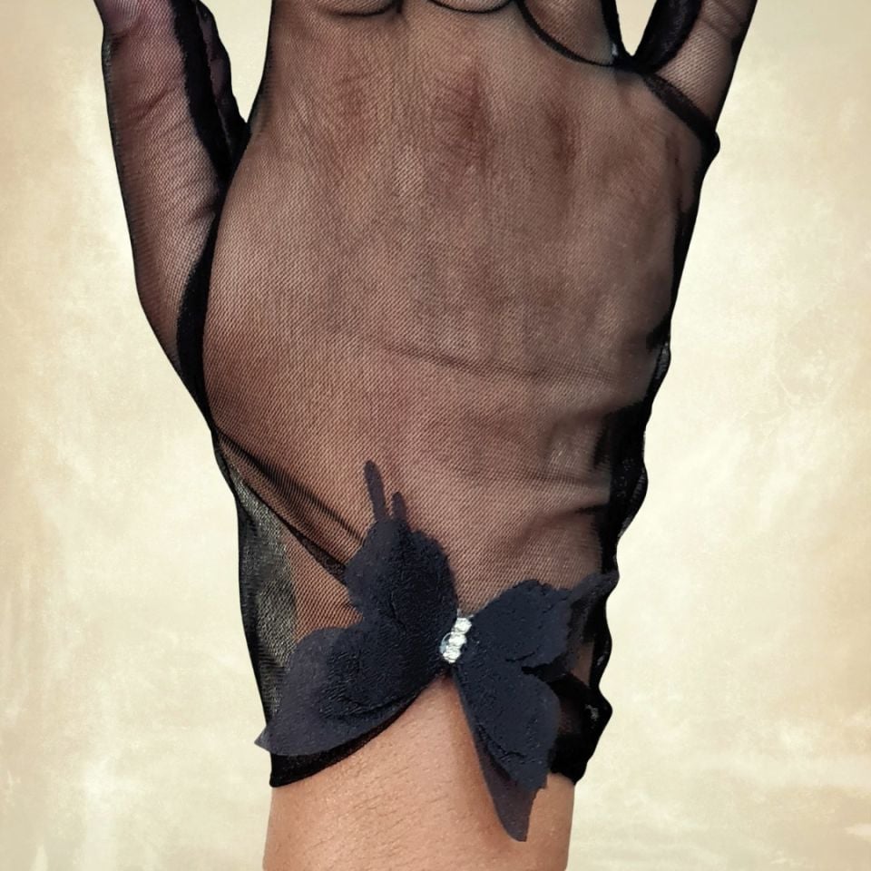 Leydi Siyah Renk Kelebekli Eldiven