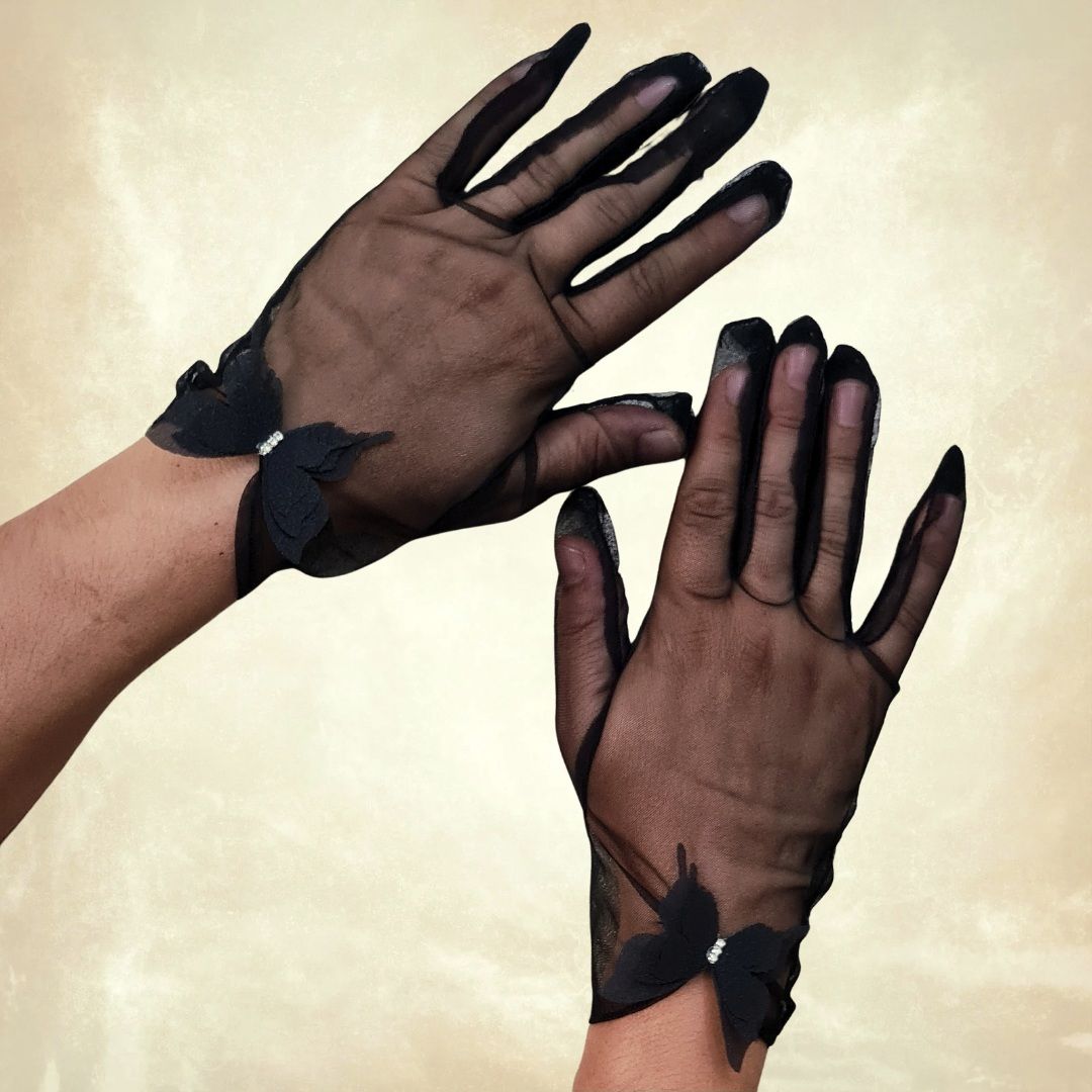 Leydi Siyah Organze Kelebek Detaylı Eldiven