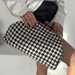 Coco Model Siyah Beyaz Renk Kazayağı Desenli Kumaş Tasarım Çanta